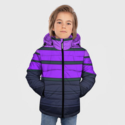 Куртка зимняя для мальчика Полосатый узор в серых и фиолетовых тонах, цвет: 3D-черный — фото 2