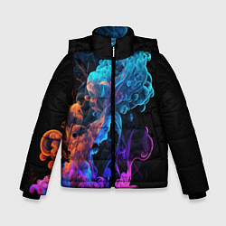 Куртка зимняя для мальчика Неоновый цветной дым на черном фоне, цвет: 3D-светло-серый