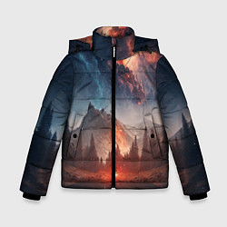 Куртка зимняя для мальчика Млечный путь над пейзажем, цвет: 3D-черный