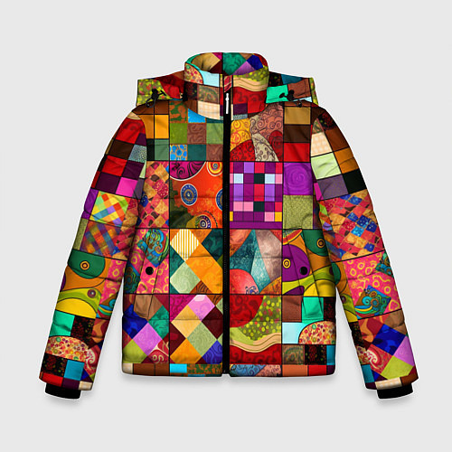 Зимняя куртка для мальчика Лоскутное шитье, пэчворк из нейросети / 3D-Красный – фото 1