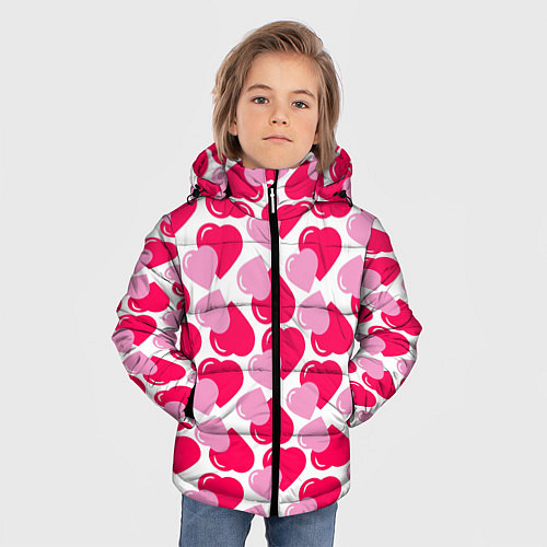 Зимняя куртка для мальчика Двойные сердечки - паттерн / 3D-Светло-серый – фото 3