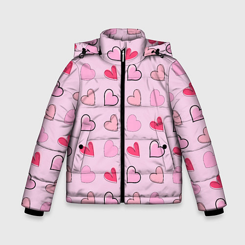 Зимняя куртка для мальчика Валентинки на нежно-розовом фоне / 3D-Черный – фото 1
