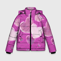 Куртка зимняя для мальчика Сердца на розовов фоне, цвет: 3D-светло-серый