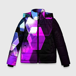 Куртка зимняя для мальчика Неоновая нейросеть соты, цвет: 3D-черный