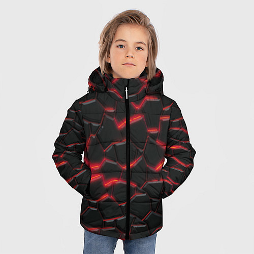 Зимняя куртка для мальчика Красный неон и плиты / 3D-Красный – фото 3