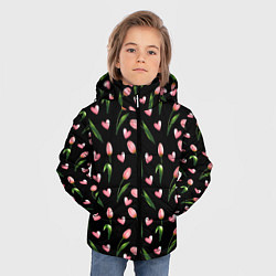 Куртка зимняя для мальчика Тюльпаны и сердечки на черном - паттерн, цвет: 3D-черный — фото 2