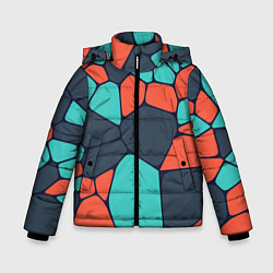 Куртка зимняя для мальчика Абстрактный паттерн из светло-синих, чёрный и оран, цвет: 3D-черный