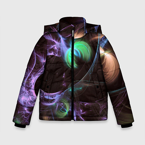 Зимняя куртка для мальчика Магические фиолетовые волны и цветные космические / 3D-Черный – фото 1