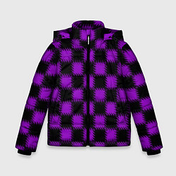 Куртка зимняя для мальчика Фиолетовый черный узор Шахматка, цвет: 3D-светло-серый