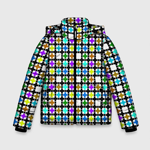 Зимняя куртка для мальчика Геометрический узор в клетку разноцветный / 3D-Красный – фото 1