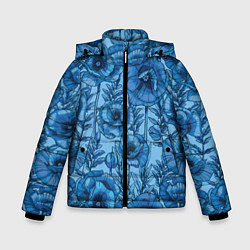 Куртка зимняя для мальчика Синие цветы, цвет: 3D-красный