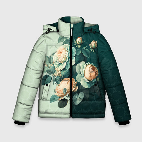 Зимняя куртка для мальчика Розы на зеленом фоне / 3D-Черный – фото 1
