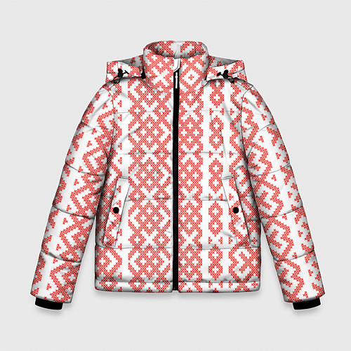 Зимняя куртка для мальчика Абстрактный красный ребристый паттерн / 3D-Черный – фото 1