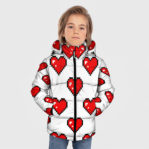 Зимняя куртка для мальчика Сердца в стиле пиксель-арт / 3D-Светло-серый – фото 3