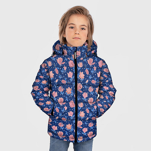 Зимняя куртка для мальчика Магнолии в космосе / 3D-Светло-серый – фото 3