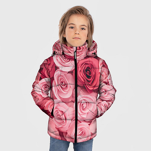 Зимняя куртка для мальчика Чайная пыльная роза - нежно розовый цветок / 3D-Красный – фото 3