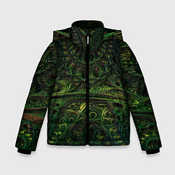 Куртка зимняя для мальчика Зелёные древние скрижали паттерн, цвет: 3D-светло-серый