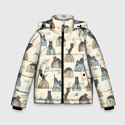Куртка зимняя для мальчика Котики на радуге - паттерн, цвет: 3D-светло-серый