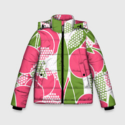 Куртка зимняя для мальчика Абстракция круги и зеленый лист, цвет: 3D-красный