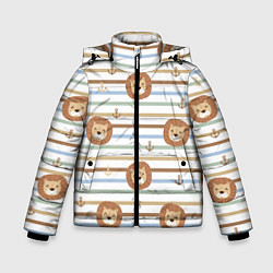Куртка зимняя для мальчика Лев и якори: полосы - паттерн, цвет: 3D-черный