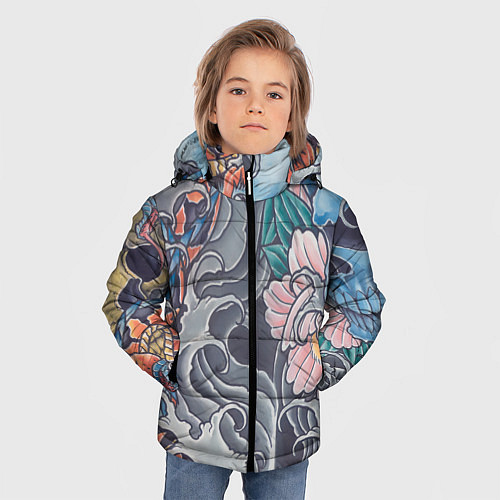 Зимняя куртка для мальчика Иредзуми: змеи и черепа / 3D-Красный – фото 3