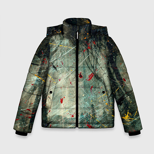 Зимняя куртка для мальчика Абстрактные листья, краски и тени / 3D-Черный – фото 1
