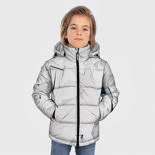 Зимняя куртка для мальчика Абстрактные разные белые и серые фигуры / 3D-Красный – фото 3