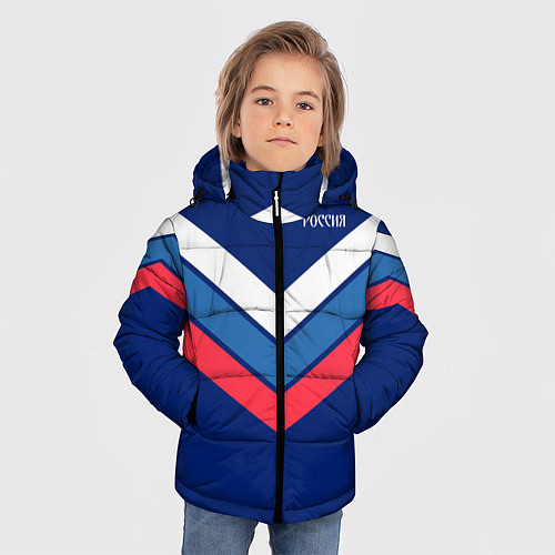 Зимняя куртка для мальчика Полосы - триколор Россия: темно-синий / 3D-Светло-серый – фото 3