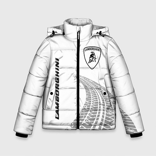 Зимняя куртка для мальчика Lamborghini speed на светлом фоне со следами шин: / 3D-Черный – фото 1