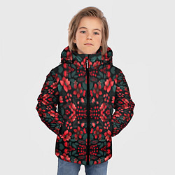 Куртка зимняя для мальчика Растительный узор из красных цветов, цвет: 3D-черный — фото 2