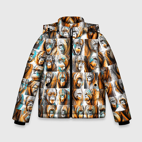 Зимняя куртка для мальчика Орангутаны / 3D-Светло-серый – фото 1
