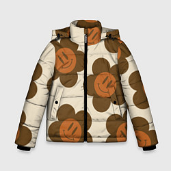 Куртка зимняя для мальчика Цветочки-смайлики ретро, цвет: 3D-светло-серый