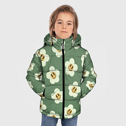 Куртка зимняя для мальчика Цветочки-смайлики: темно-зеленый паттерн, цвет: 3D-черный — фото 2