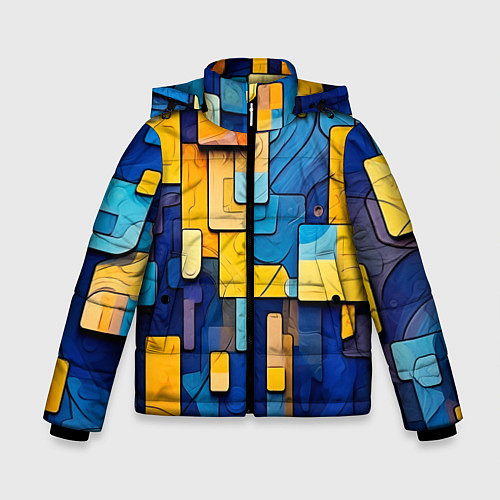 Зимняя куртка для мальчика Синие и жёлтые фигуры / 3D-Черный – фото 1