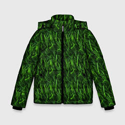 Куртка зимняя для мальчика Сочный узор из зеленой травки, цвет: 3D-черный