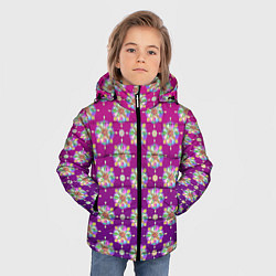 Куртка зимняя для мальчика Абстрактные разноцветные узоры на пурпурно-фиолето, цвет: 3D-черный — фото 2