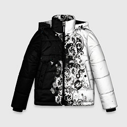 Зимняя куртка для мальчика Черно-белые цветы и колибри