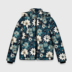 Куртка зимняя для мальчика Узор из весенних цветочков, цвет: 3D-черный