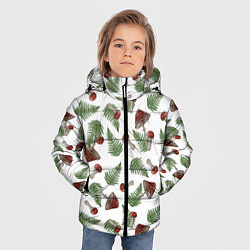 Куртка зимняя для мальчика Мухоморы и папоротник на белом - паттерн, цвет: 3D-черный — фото 2