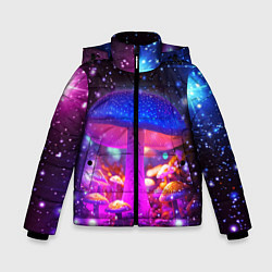 Куртка зимняя для мальчика Звезды и неоновые светящиеся грибы, цвет: 3D-красный