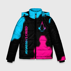 Куртка зимняя для мальчика Assassins Creed - neon gradient: надпись, символ, цвет: 3D-черный