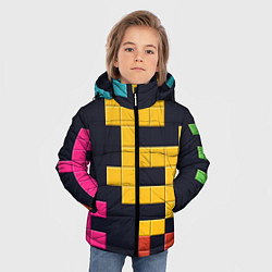 Куртка зимняя для мальчика Узор Тетрис абстракции, цвет: 3D-светло-серый — фото 2