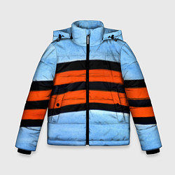 Куртка зимняя для мальчика Георгиевская лента на голубом фоне, цвет: 3D-черный
