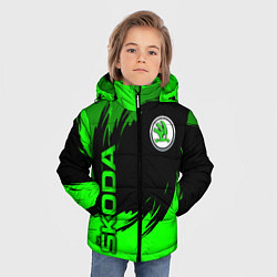Куртка зимняя для мальчика Шкода - зеленые штрихи, цвет: 3D-красный — фото 2
