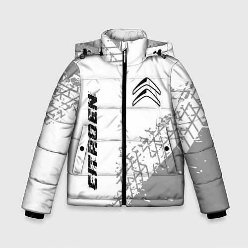 Зимняя куртка для мальчика Citroen speed на светлом фоне со следами шин: надп / 3D-Черный – фото 1
