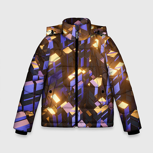 Зимняя куртка для мальчика Фиолетовые и светящиеся кубы / 3D-Светло-серый – фото 1