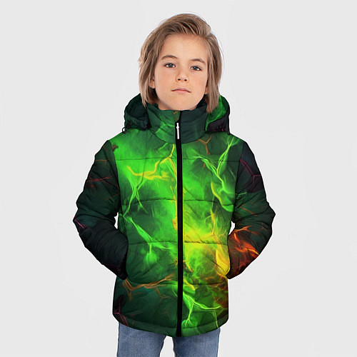 Зимняя куртка для мальчика Зеленое свечение молния / 3D-Красный – фото 3
