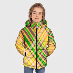Куртка зимняя для мальчика Желто-зеленый геометрический ассиметричный узор, цвет: 3D-черный — фото 2