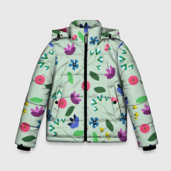 Куртка зимняя для мальчика Цветы, веточки и листья, цвет: 3D-красный