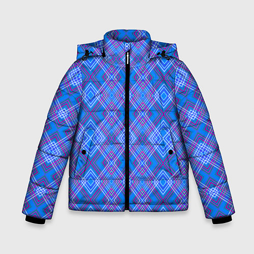 Зимняя куртка для мальчика Геометрический рисунок из розовых линий на синем ф / 3D-Черный – фото 1